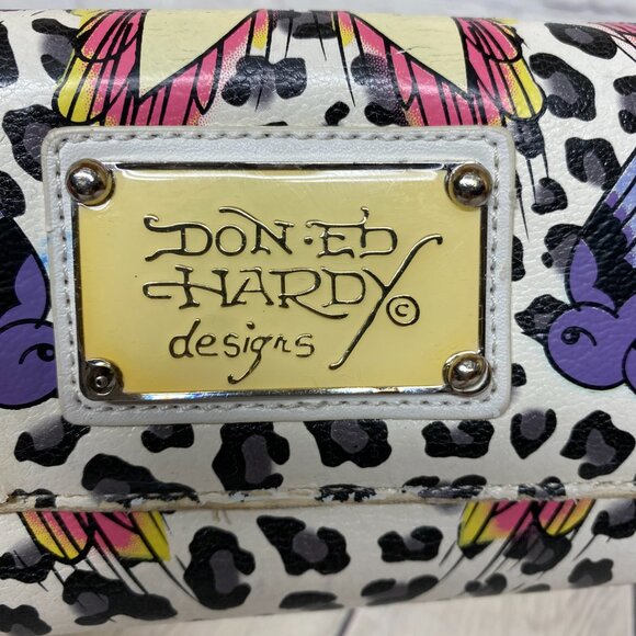 Don Ed Hardy Women's Wallet 4 inch x 7.5" Folded - All Over Print Design - Picture 2 of 12